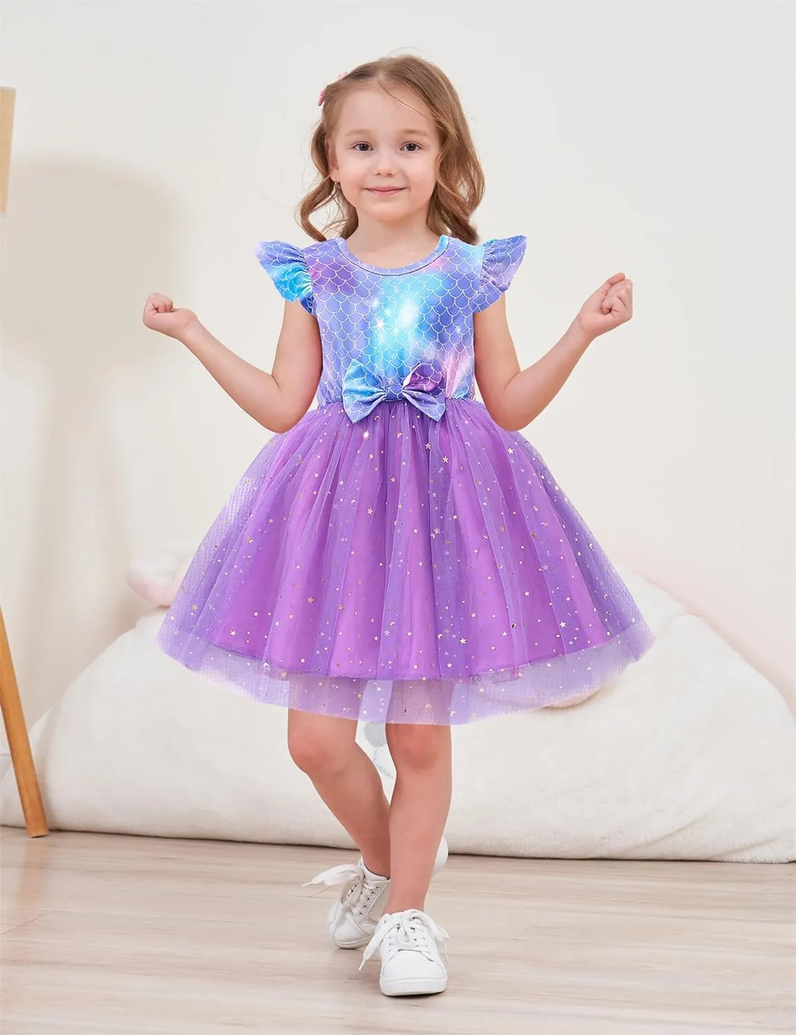 Little Girls Tulle Tutu Dress - Toddler Kids Flutter Sleeve Princess Sundress Casual Summer Outfit Clothes for 2-7Y