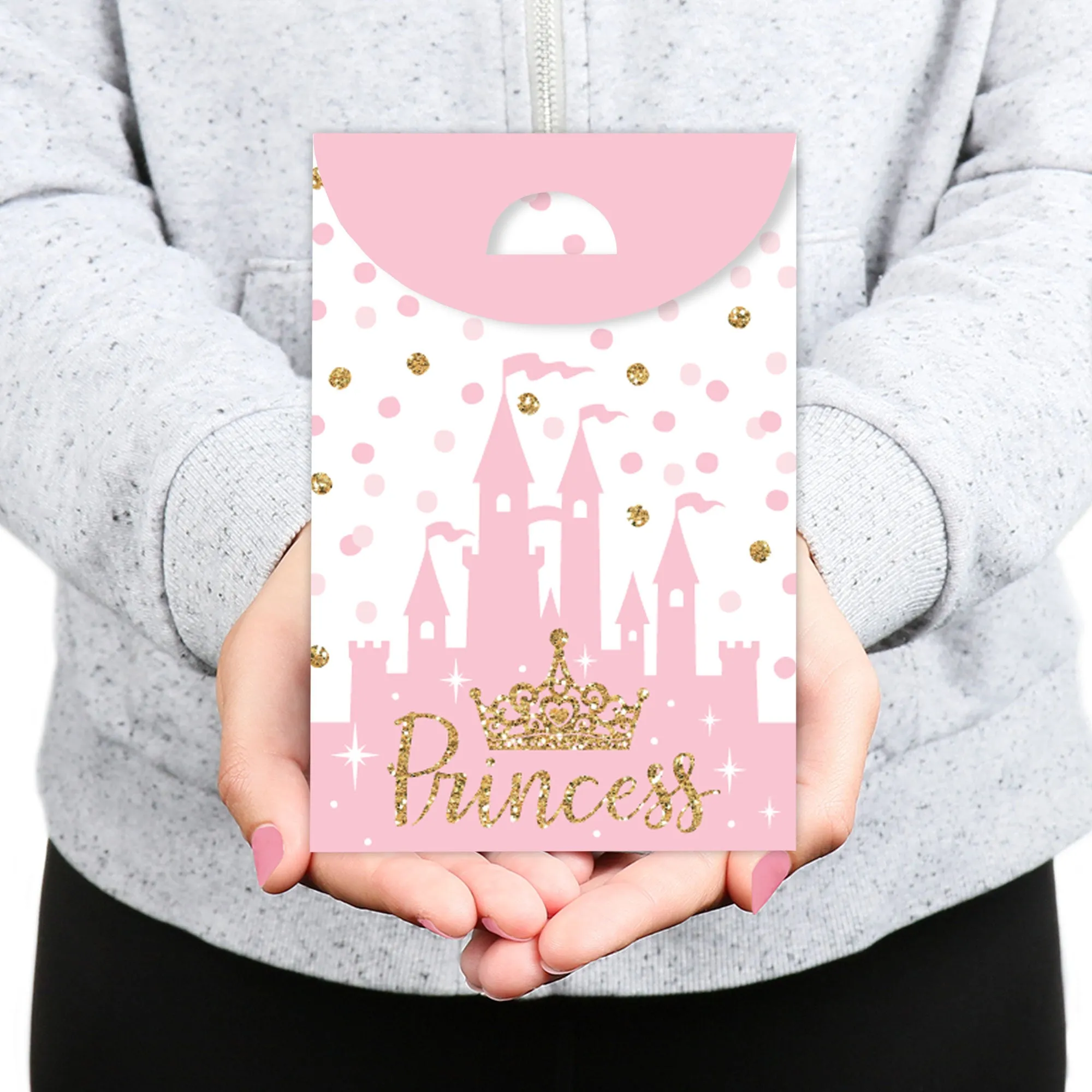 Little Princess Crown - Pink and Gold Princess Baby Shower or Birthday Gift Favor Bags - Party Goodie Boxes - Set of 12