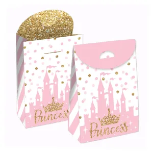 Little Princess Crown - Pink and Gold Princess Baby Shower or Birthday Gift Favor Bags - Party Goodie Boxes - Set of 12