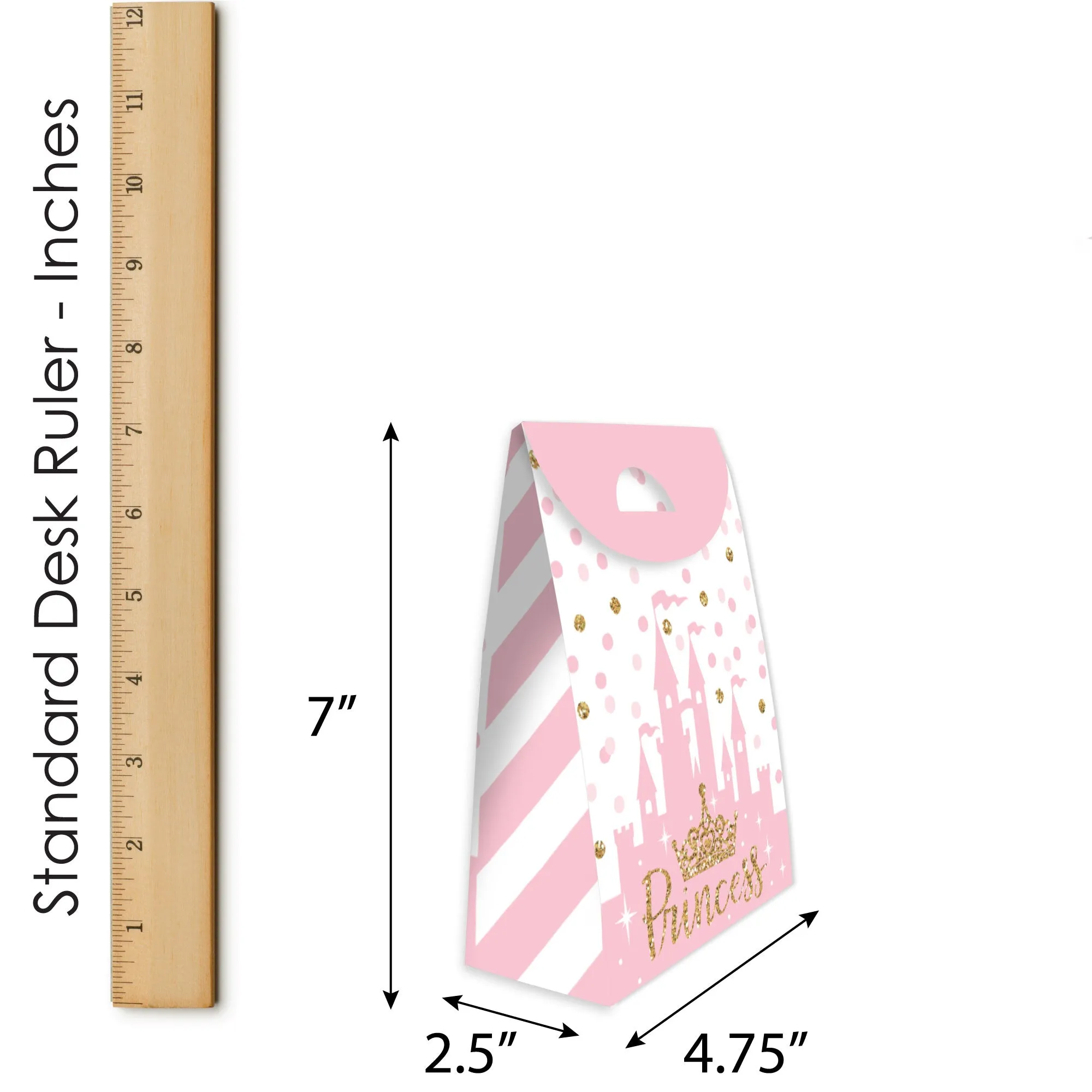 Little Princess Crown - Pink and Gold Princess Baby Shower or Birthday Gift Favor Bags - Party Goodie Boxes - Set of 12