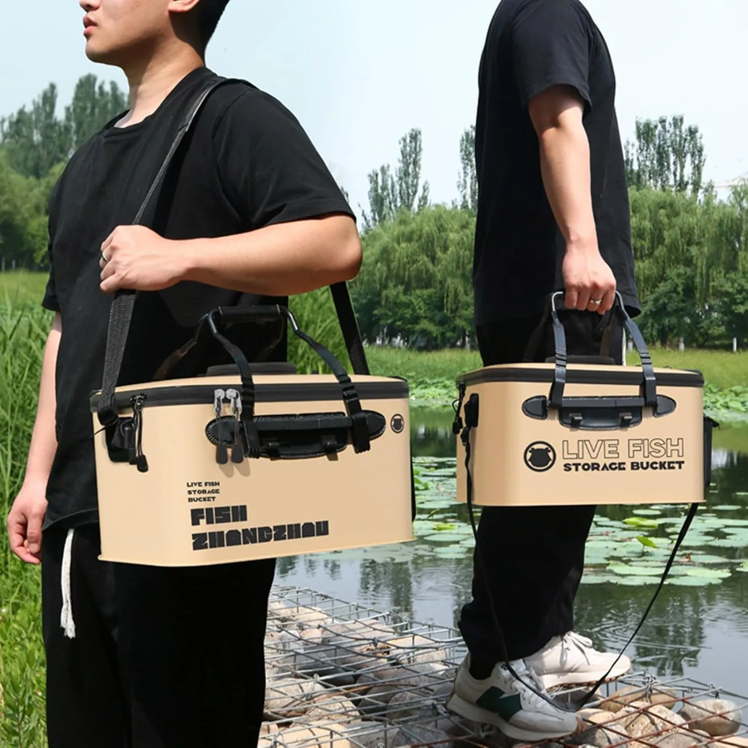 Live Fish Lures Buckets - Live Bait Protection Box, Foldable Fishing Bucket | Folding Fishing Bucket with Aeration Hole, Portable Water Container, Fish Transport Boxes for Travel Hiking (50x29x24cm)