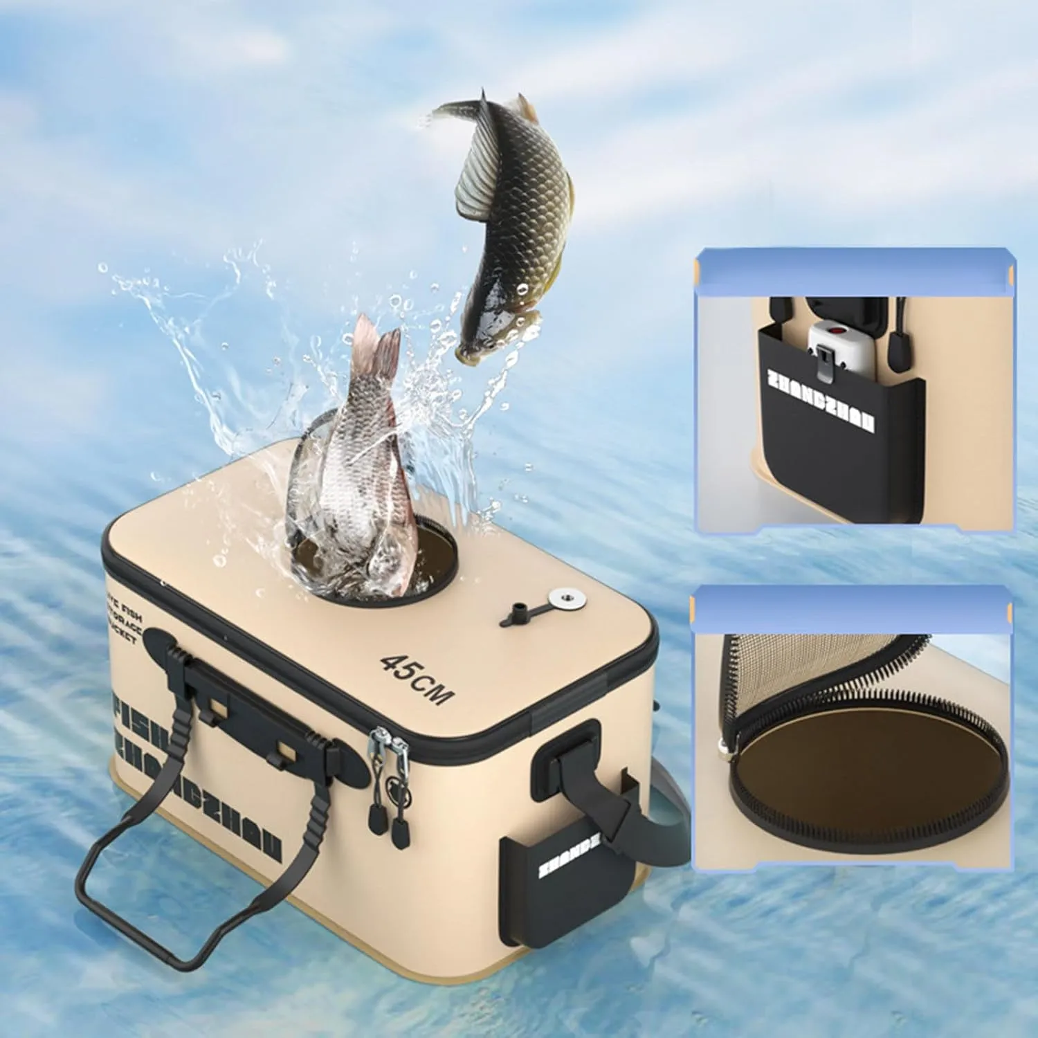 Live Fish Lures Buckets - Live Bait Protection Box, Foldable Fishing Bucket | Folding Fishing Bucket with Aeration Hole, Portable Water Container, Fish Transport Boxes for Travel Hiking (50x29x24cm)
