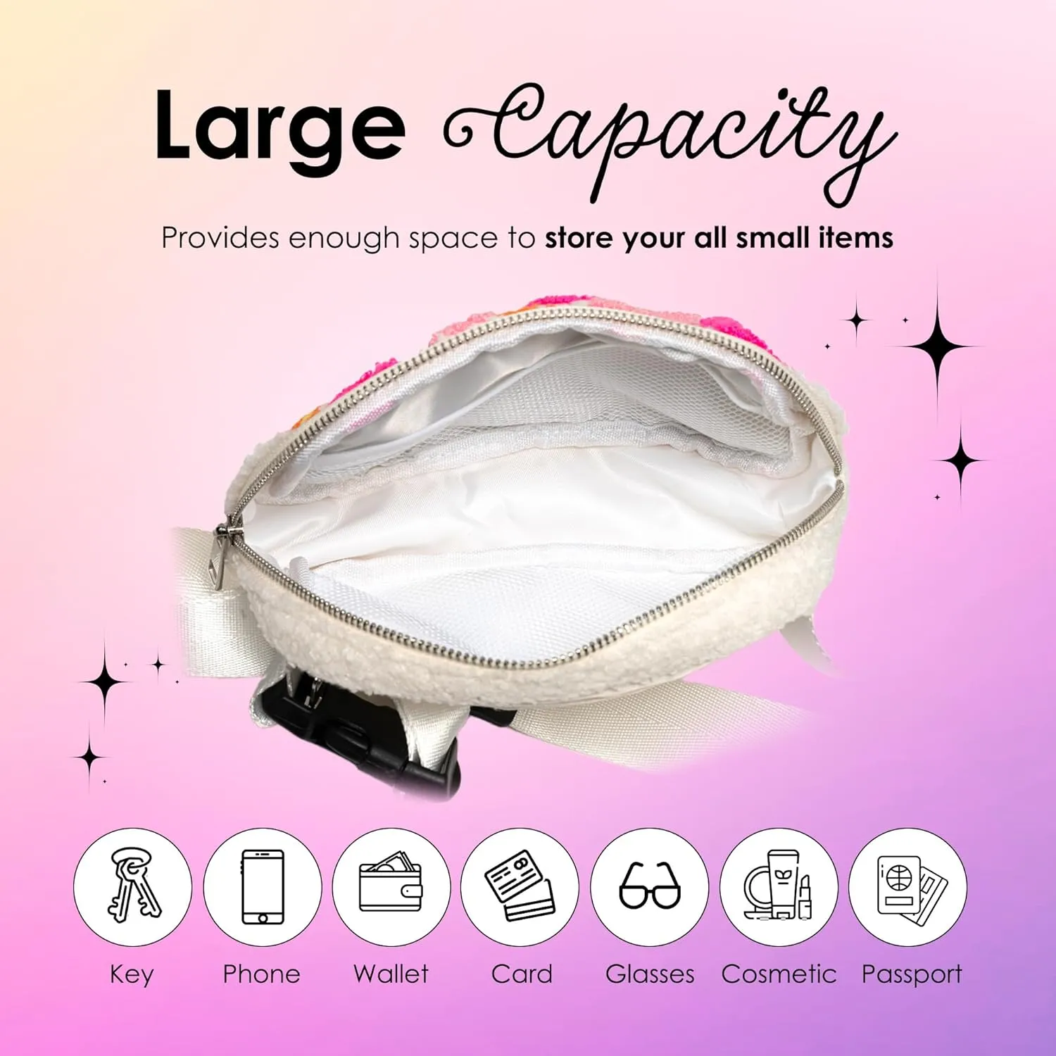 LIVING ROYAL Belt Bag - Fanny Pack, Crossbody Sling - 100% Polyester Microfiber with Adjustable Strap - 2 Interior Mesh Pockets, Key Loop, Back Zip Pocket (Black Checker)