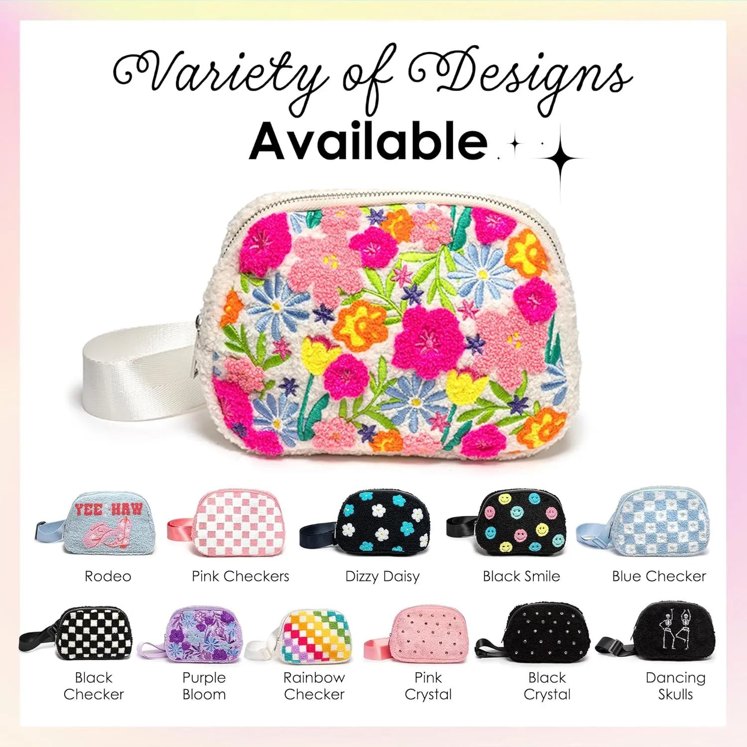 LIVING ROYAL Belt Bag - Fanny Pack, Crossbody Sling - 100% Polyester Microfiber with Adjustable Strap - 2 Interior Mesh Pockets, Key Loop, Back Zip Pocket (Black Checker)