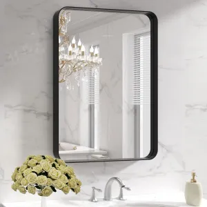 LOAAO Black Metal Framed Bathroom Mirror for Wall, 22X30 Inch Rounded Rectangle Mirror, Matte Black Bathroom Vanity Mirror Farmhouse, Anti-Rust, Hangs Horizontally or Vertically