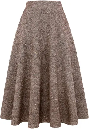 Long Plaid Wool Skirt for Womens Winter Fall Warm High Elastic Waist A line Flared Pleated Wool Tartan Skirts