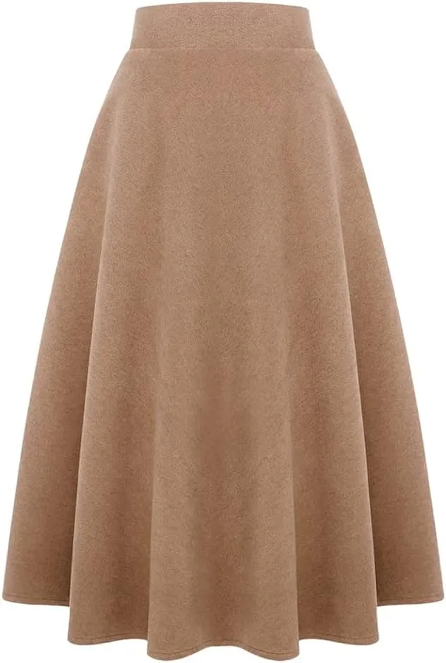 Long Plaid Wool Skirt for Womens Winter Fall Warm High Elastic Waist A line Flared Pleated Wool Tartan Skirts