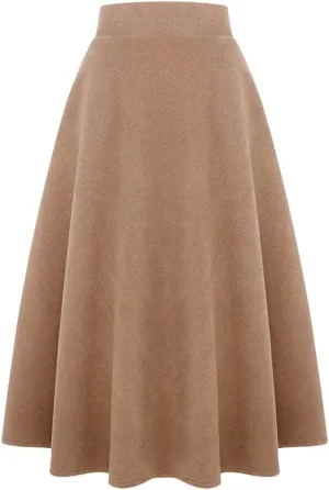 Long Plaid Wool Skirt for Womens Winter Fall Warm High Elastic Waist A line Flared Pleated Wool Tartan Skirts