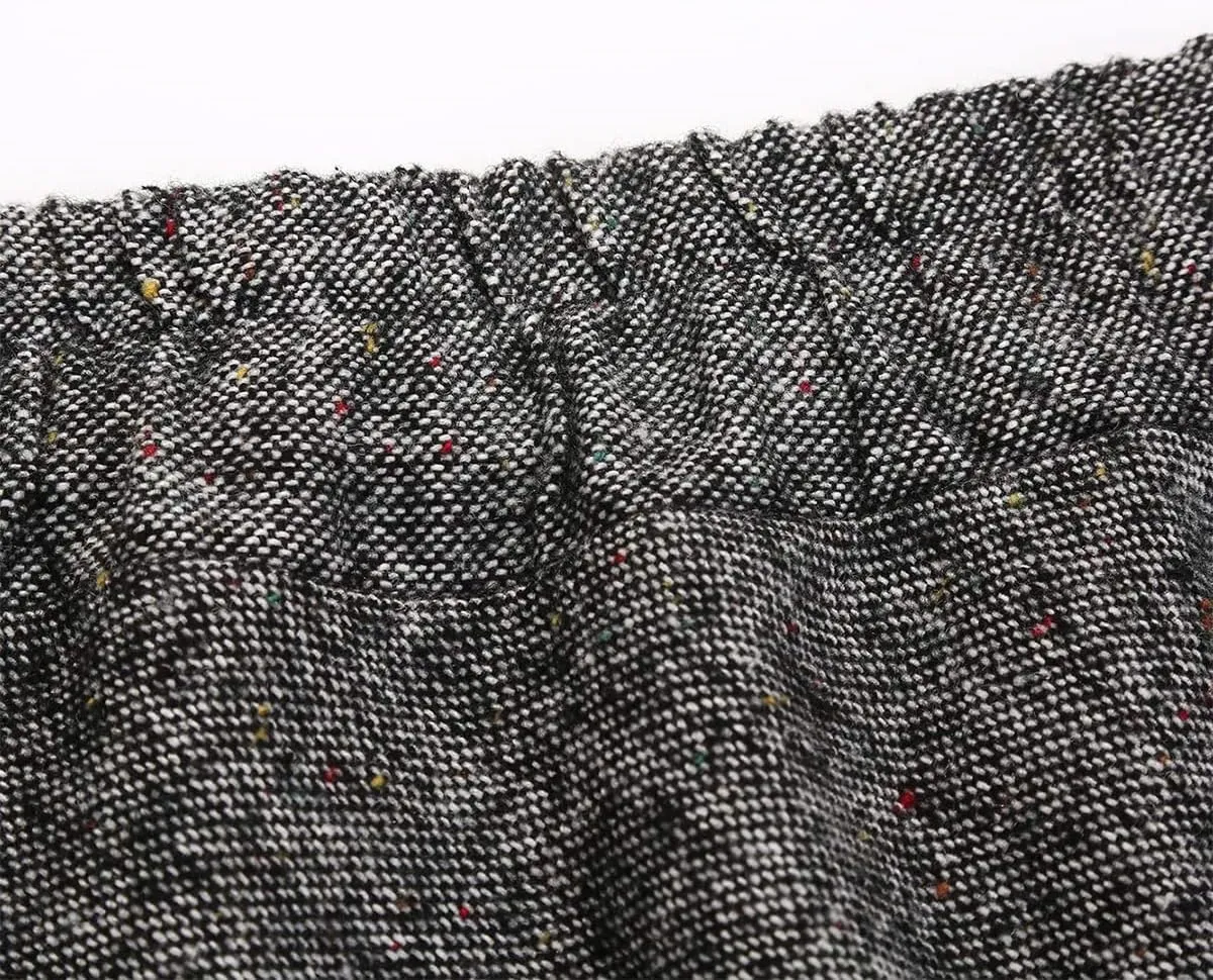 Long Plaid Wool Skirt for Womens Winter Fall Warm High Elastic Waist A line Flared Pleated Wool Tartan Skirts