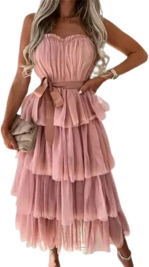 Long Tulle Dress for Women Elegant Summer Dress Bow