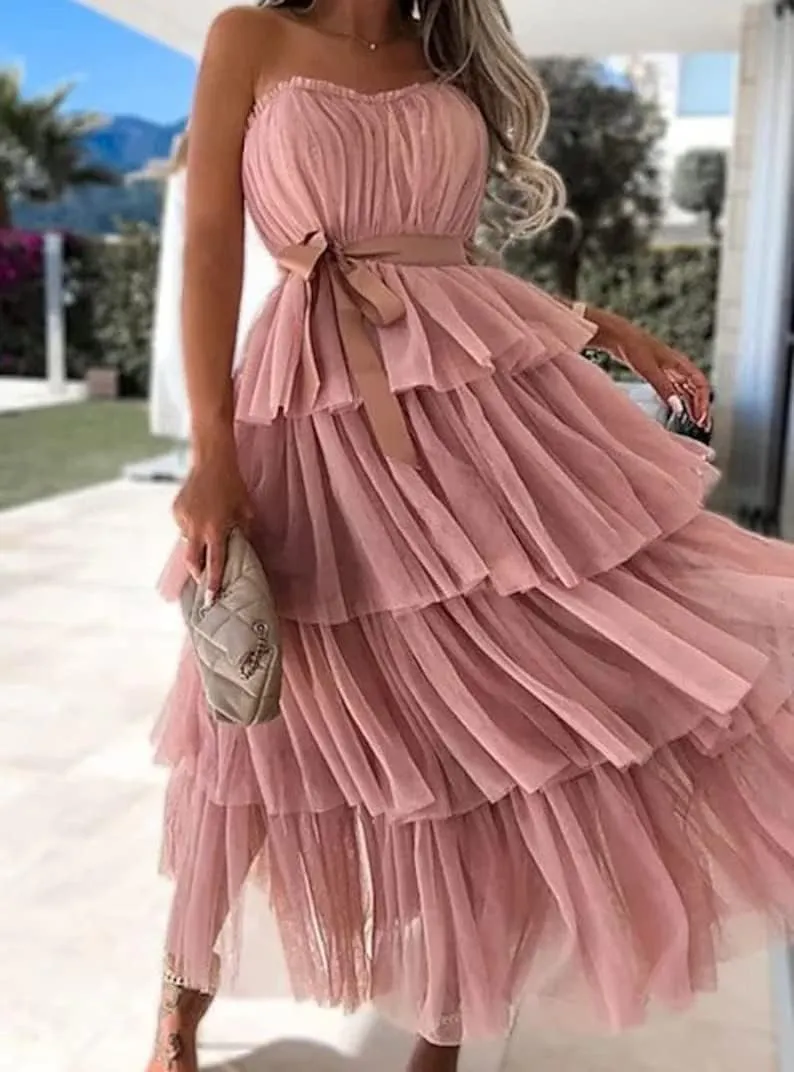 Long Tulle Dress for Women Elegant Summer Dress Bow