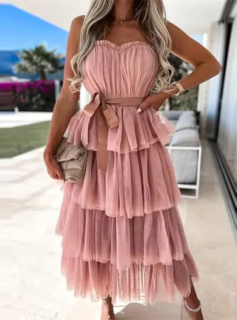 Long Tulle Dress for Women Elegant Summer Dress Bow