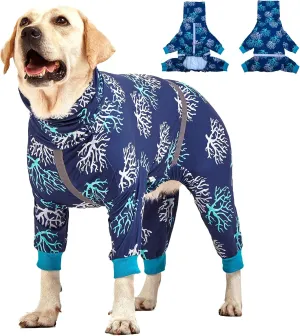 LovinPet Boxer Dogs Onesie Pajamas - UV Protection&Wound Care, Anxiety Relief, Lightweight Stretchy Fabric, Reflective Stripe, Coral Tree Print, Post Surgery Clothes, Pet PJ's/Large