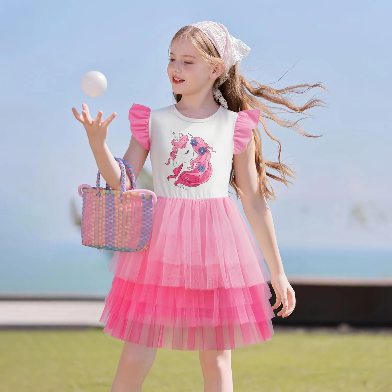 LQSZ Girls Tulle Dresses Princess Flutter Sleeve Tutu Dress for Toddler Girl 3-12 Years