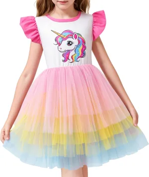 LQSZ Girls Tulle Dresses Princess Flutter Sleeve Tutu Dress for Toddler Girl 3-12 Years