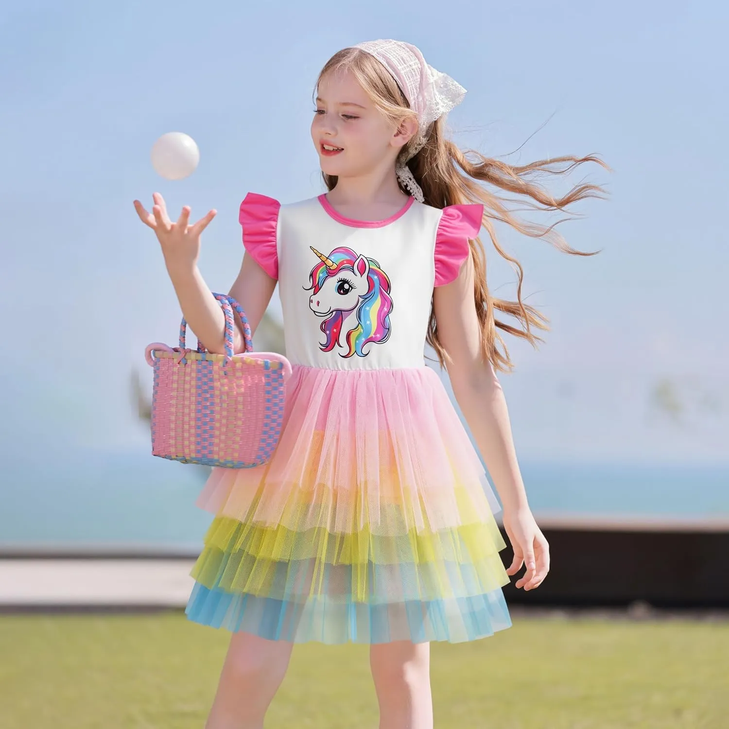 LQSZ Girls Tulle Dresses Princess Flutter Sleeve Tutu Dress for Toddler Girl 3-12 Years