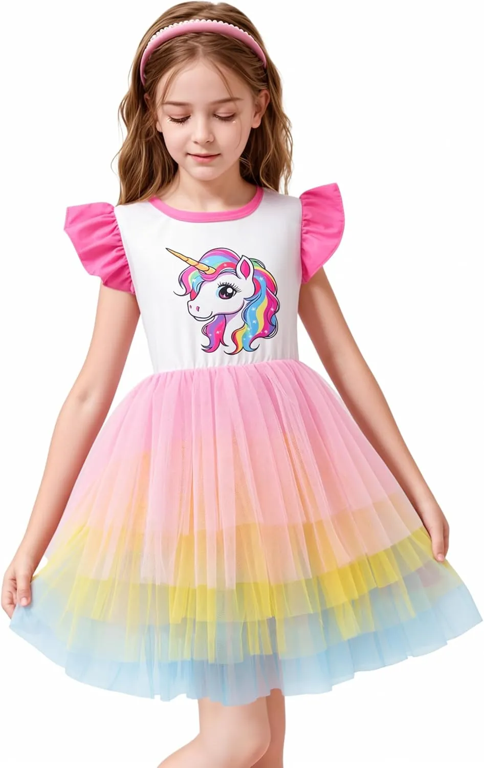 LQSZ Girls Tulle Dresses Princess Flutter Sleeve Tutu Dress for Toddler Girl 3-12 Years