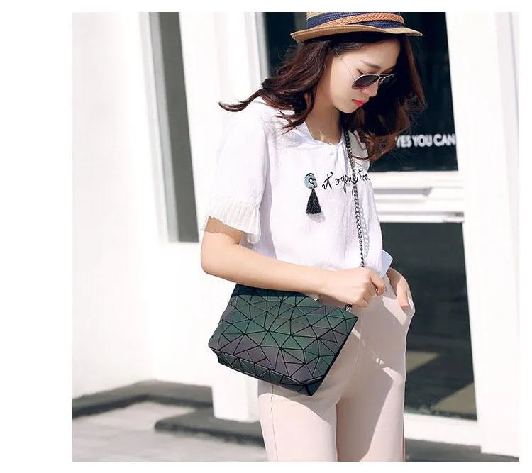 Luminous geometric rhombic handbag