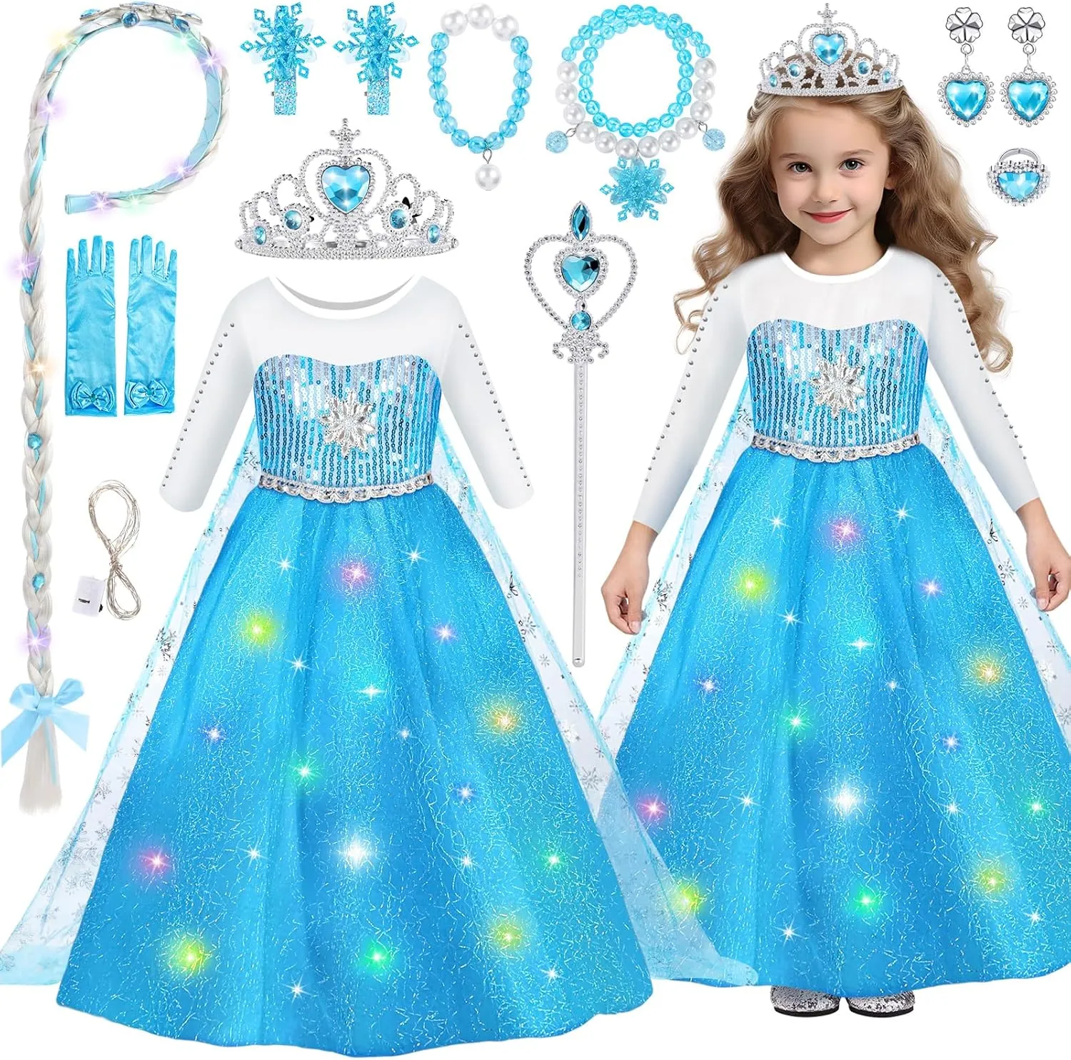 Luucio Frozen Princess Dress Up Costume With Accessories For Little Girls 3-10 Years, Girls Birthday Christmas Dress