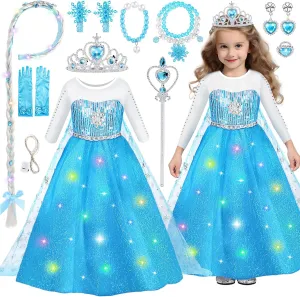 Luucio Frozen Princess Dress Up Costume With Accessories For Little Girls 3-10 Years, Girls Birthday Christmas Dress