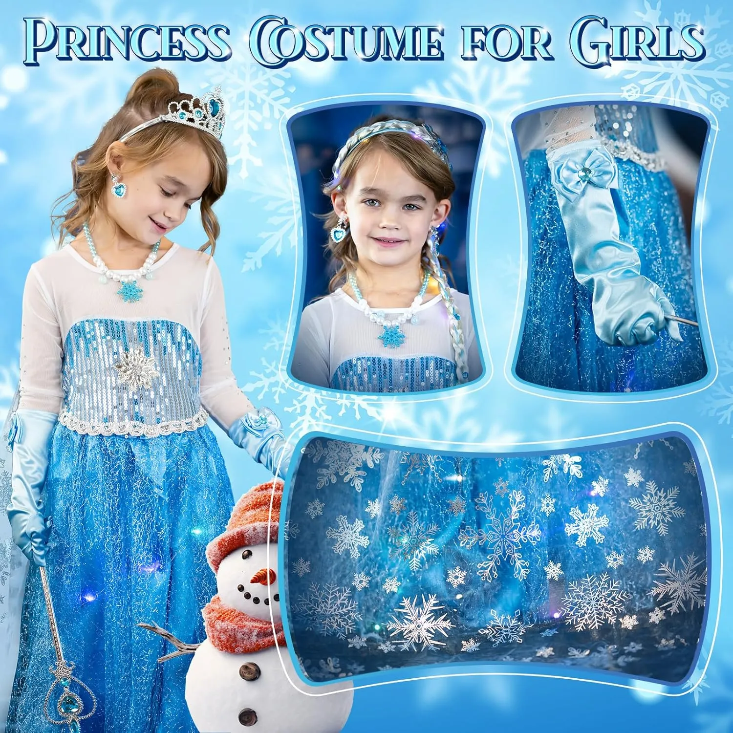 Luucio Frozen Princess Dress Up Costume With Accessories For Little Girls 3-10 Years, Girls Birthday Christmas Dress