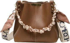 Luxury Chain Trendy Crossbody Bag PU Leather Fashion Handbag Large Capacity Designer Tote Bag with Wide Strap for