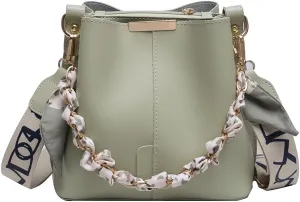 Luxury Chain Trendy Crossbody Bag PU Leather Fashion Handbag Large Capacity Designer Tote Bag with Wide Strap for