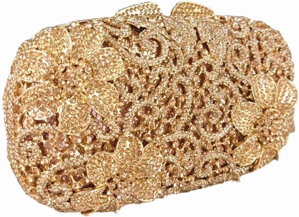 Luxury Crystal Clutch Purse for Women Rhinestone Handbag Formal Party Evening Bag Sparkly Bridal Flower Purse