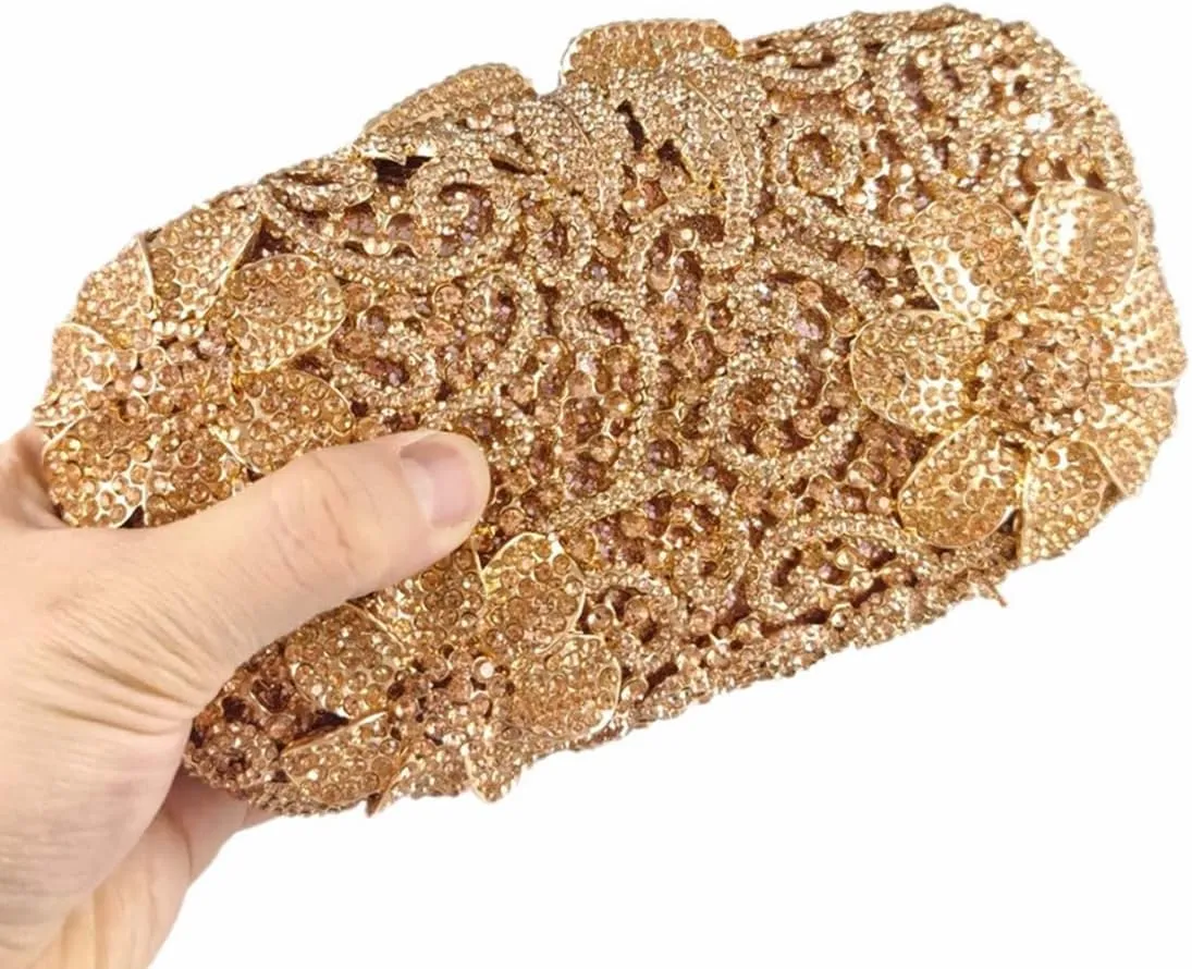 Luxury Crystal Clutch Purse for Women Rhinestone Handbag Formal Party Evening Bag Sparkly Bridal Flower Purse