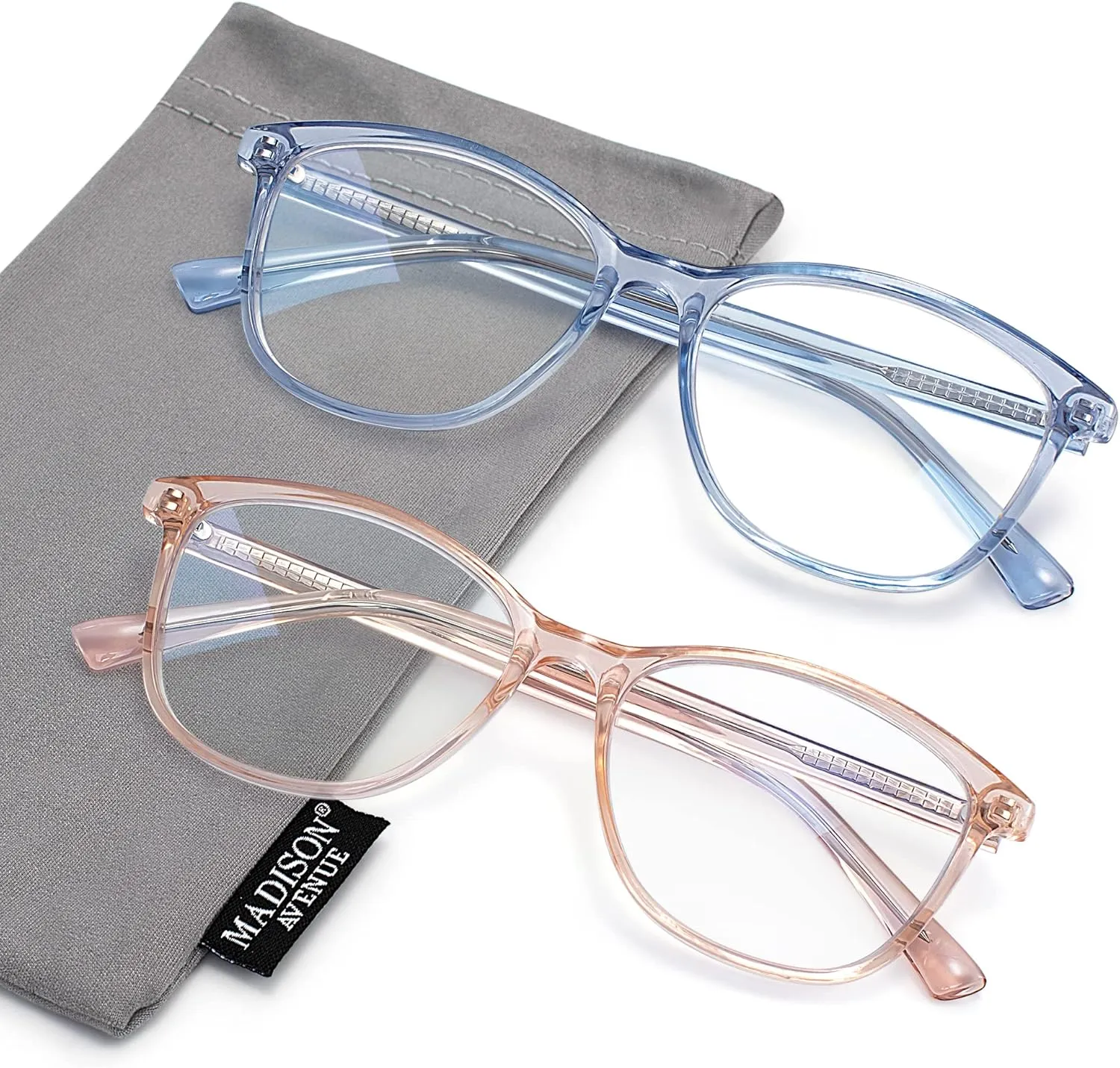 Madison Avenue 2 Pack Square Vintage TR90 Blue Light Blocking Reading Glasses for Women, Anti Glare/Eyestrain Computer Readers Blue/Brown 1.0