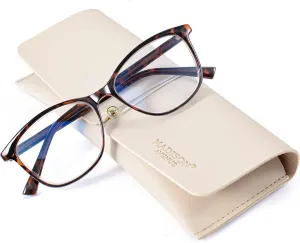 Madison Avenue Square Vintage TR90 Blue Light Blocking Reading Glasses for Women with Case, Anti Glare/Eyestrain Computer Readers Demi 1.0