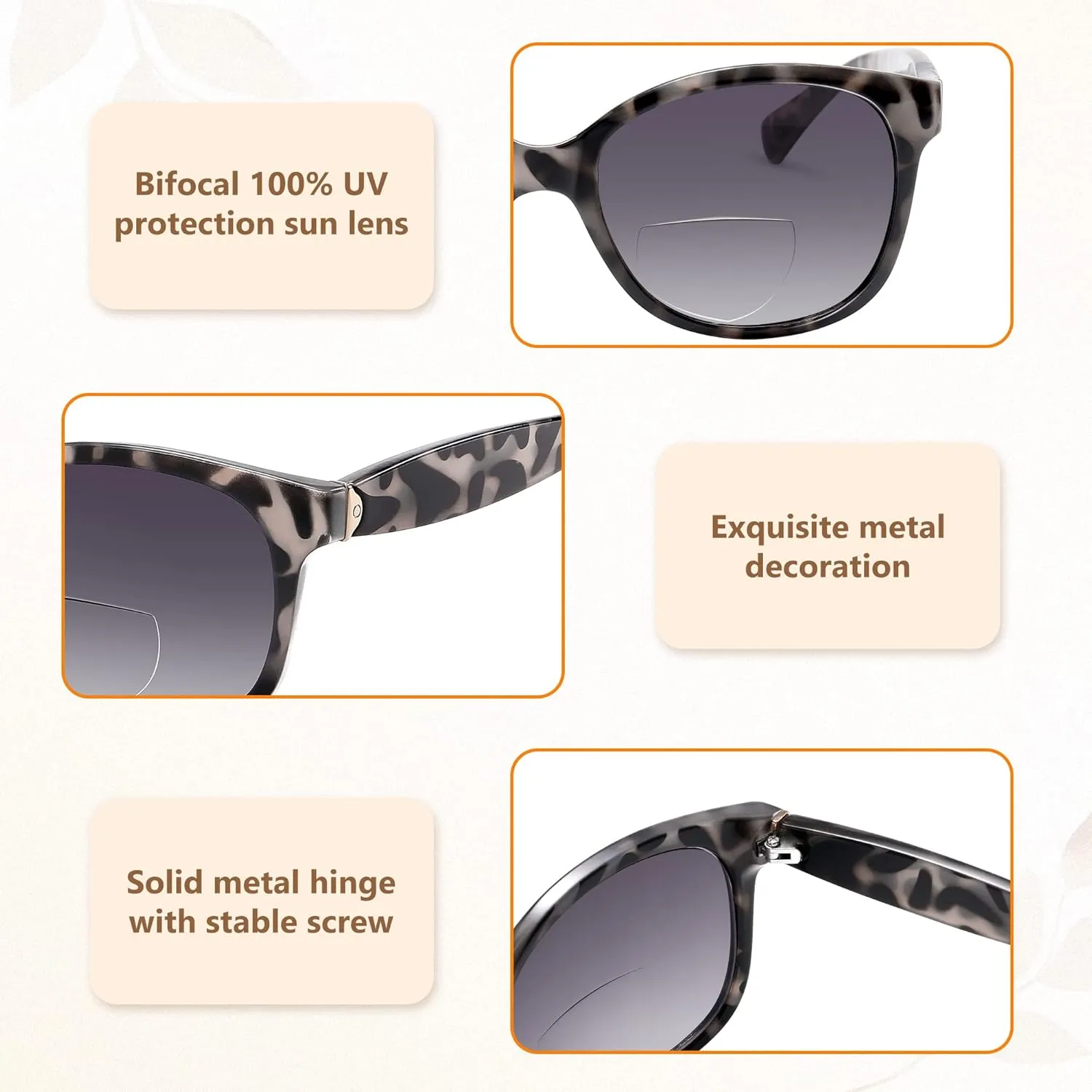Madison Avenue Vintage Bifocal Reading Sunglasses for Women, Classic Designer Style UV Protection Sun Reader Glasses Grey Demi  1.0