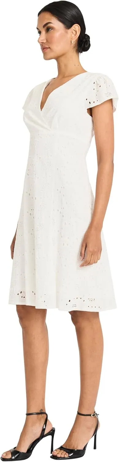 Maggy London Women's Eyelet Fit and Flare Cap Sleeve V-Neck-Knee Length Special Occasion Cocktail Dress