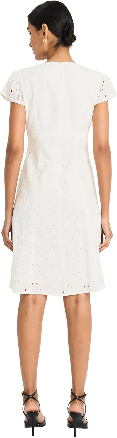 Maggy London Women's Eyelet Fit and Flare Cap Sleeve V-Neck-Knee Length Special Occasion Cocktail Dress