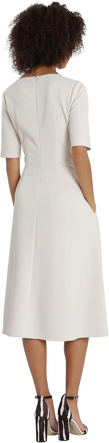 Maggy London Women's Short Sleeve Double Pleat Midi Dress
