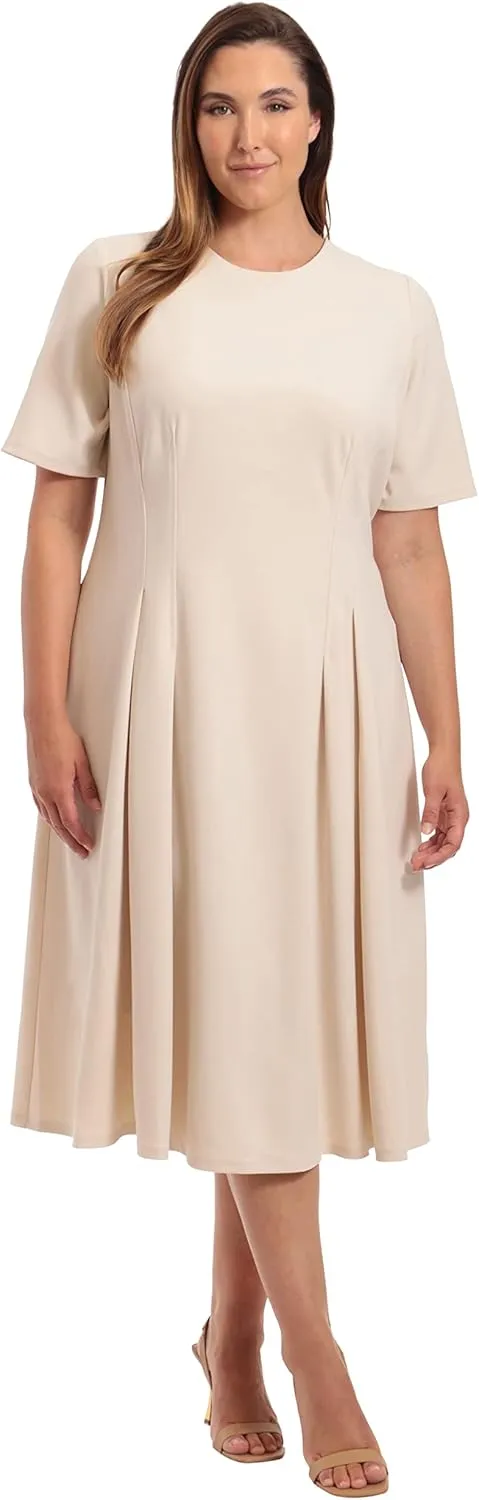 Maggy London Women's Short Sleeve Double Pleat Midi Dress