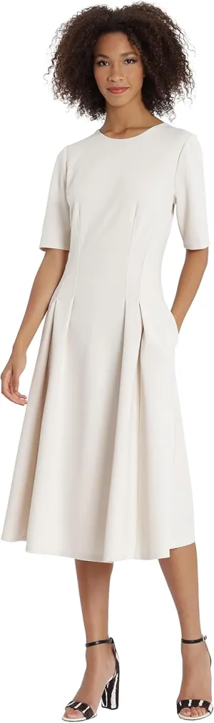 Maggy London Women's Short Sleeve Double Pleat Midi Dress
