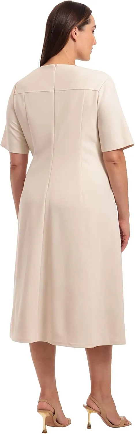 Maggy London Women's Short Sleeve Double Pleat Midi Dress