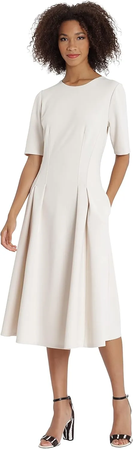 Maggy London Women's Short Sleeve Double Pleat Midi Dress