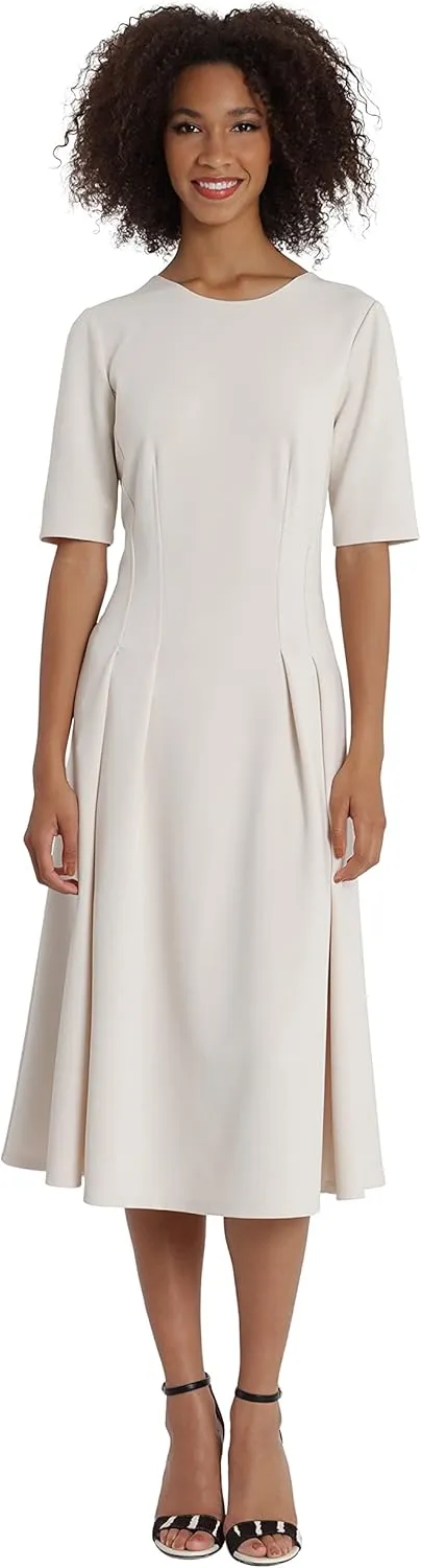 Maggy London Women's Short Sleeve Double Pleat Midi Dress