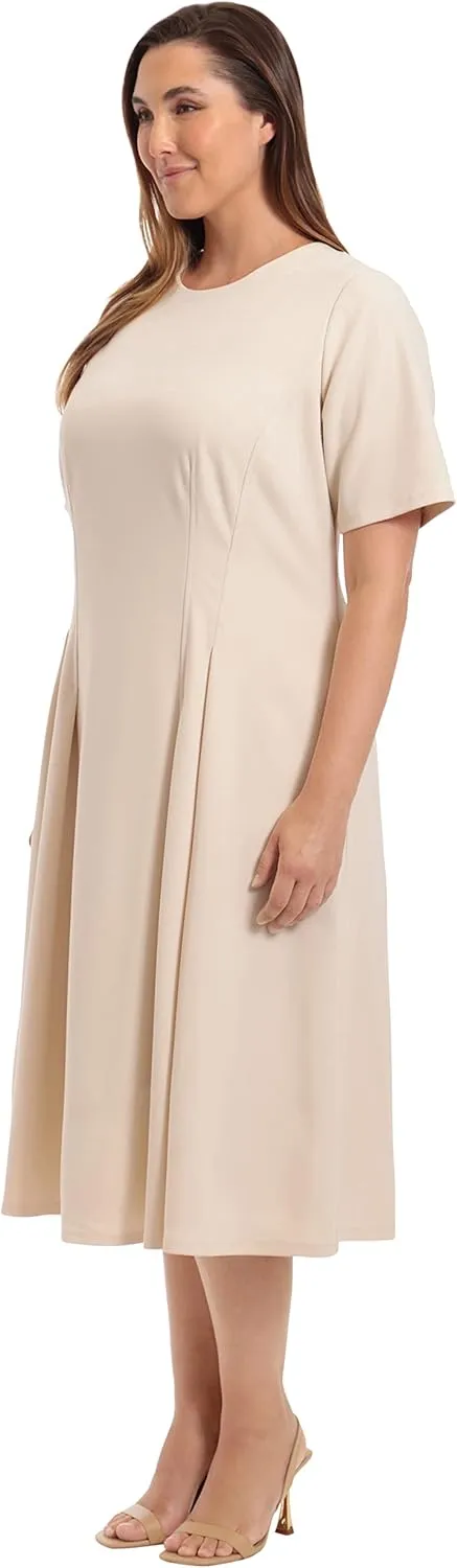 Maggy London Women's Short Sleeve Double Pleat Midi Dress