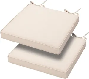 Magpie Fabrics Indoor Outdoor Waterproof Square Chair Cushion, 18" x 18" x 2.5", 2 Pack, Water Resistant Seat Cushions, for Patio Garden Office, Beige