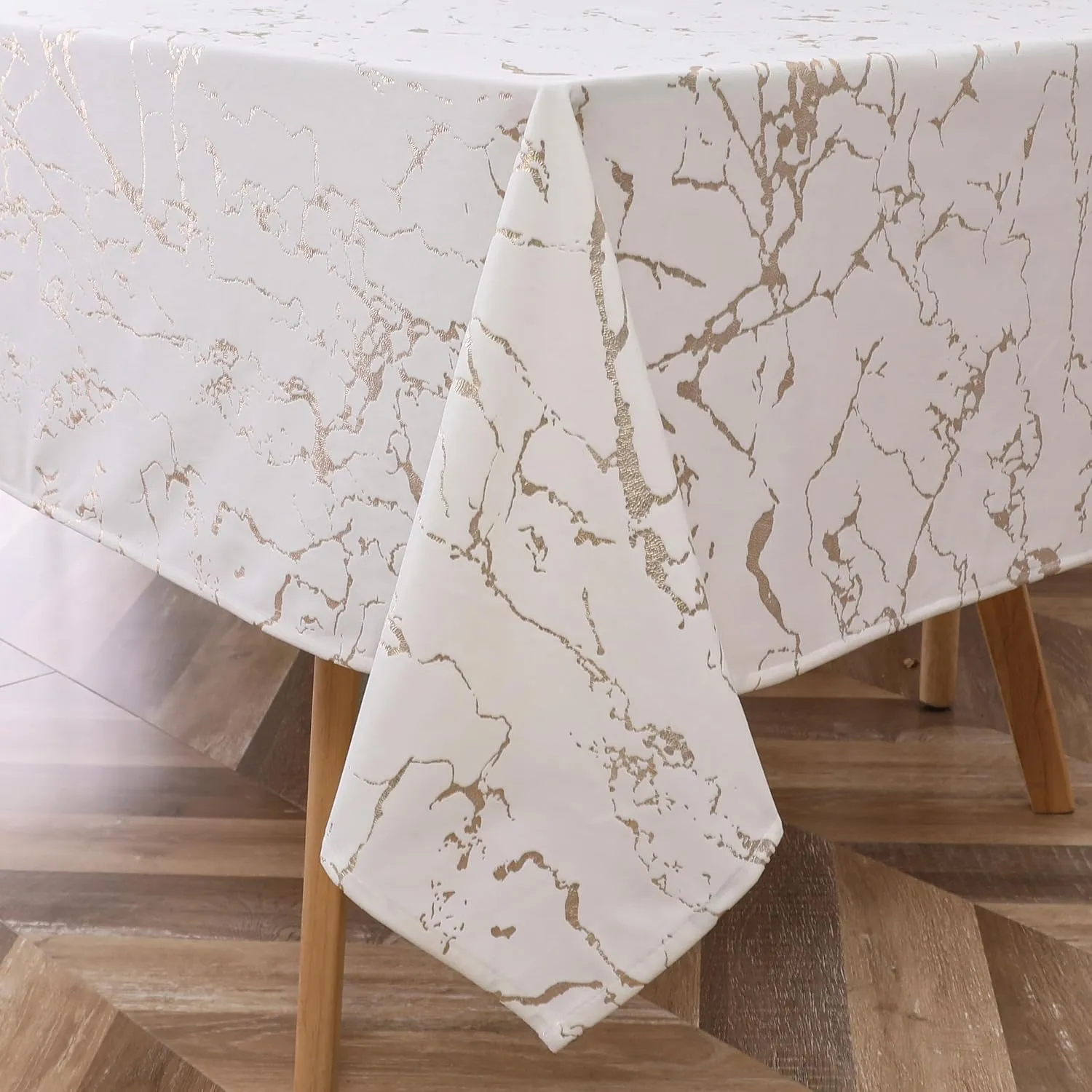 Majestic Giftware Velvet Tablecloths for Rectangle Tables - TC1414 | (70/144) Glacier Gold Print Hem Stitch Dining Table Cover | Washable Rectangle Tablecloth for Kitchen, Dinning, Party