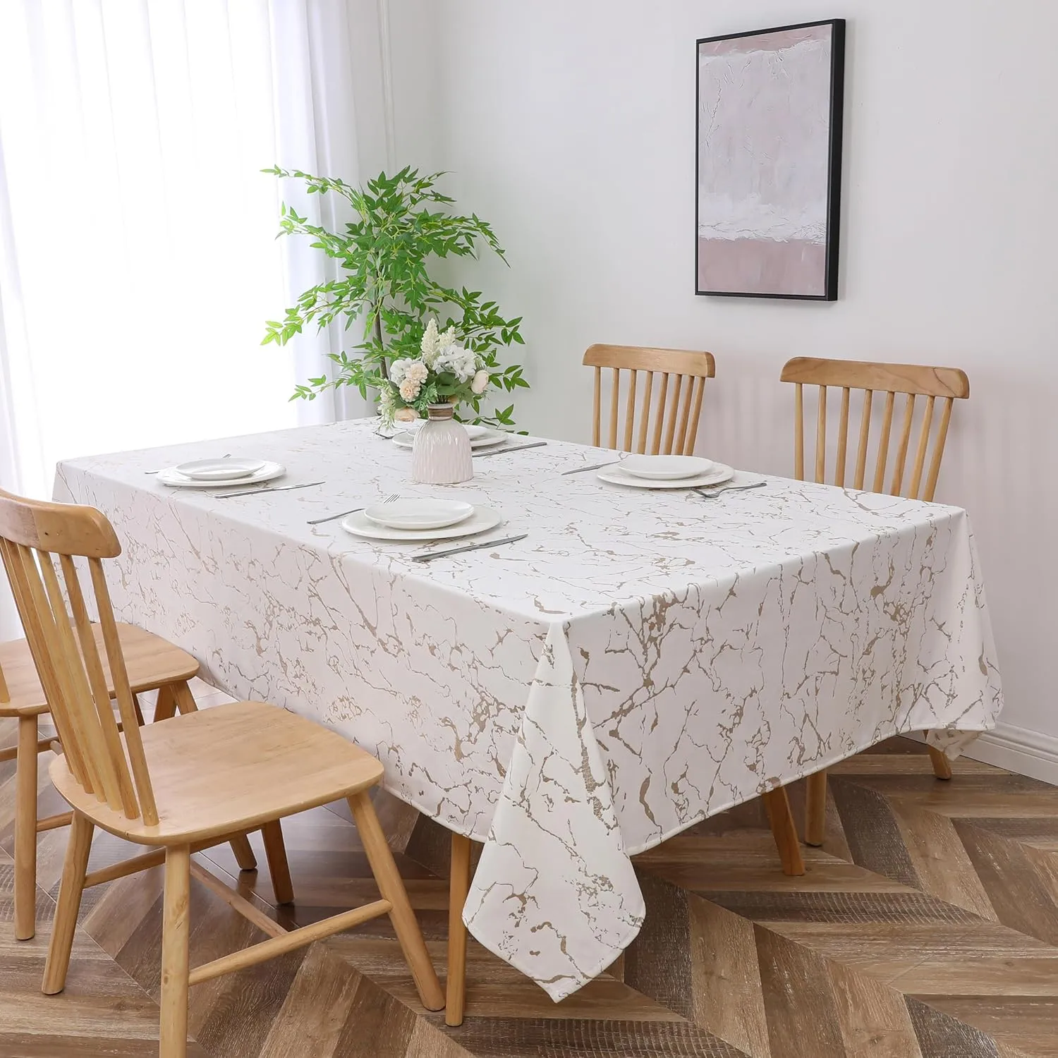 Majestic Giftware Velvet Tablecloths for Rectangle Tables - TC1414 | (70/144) Glacier Gold Print Hem Stitch Dining Table Cover | Washable Rectangle Tablecloth for Kitchen, Dinning, Party