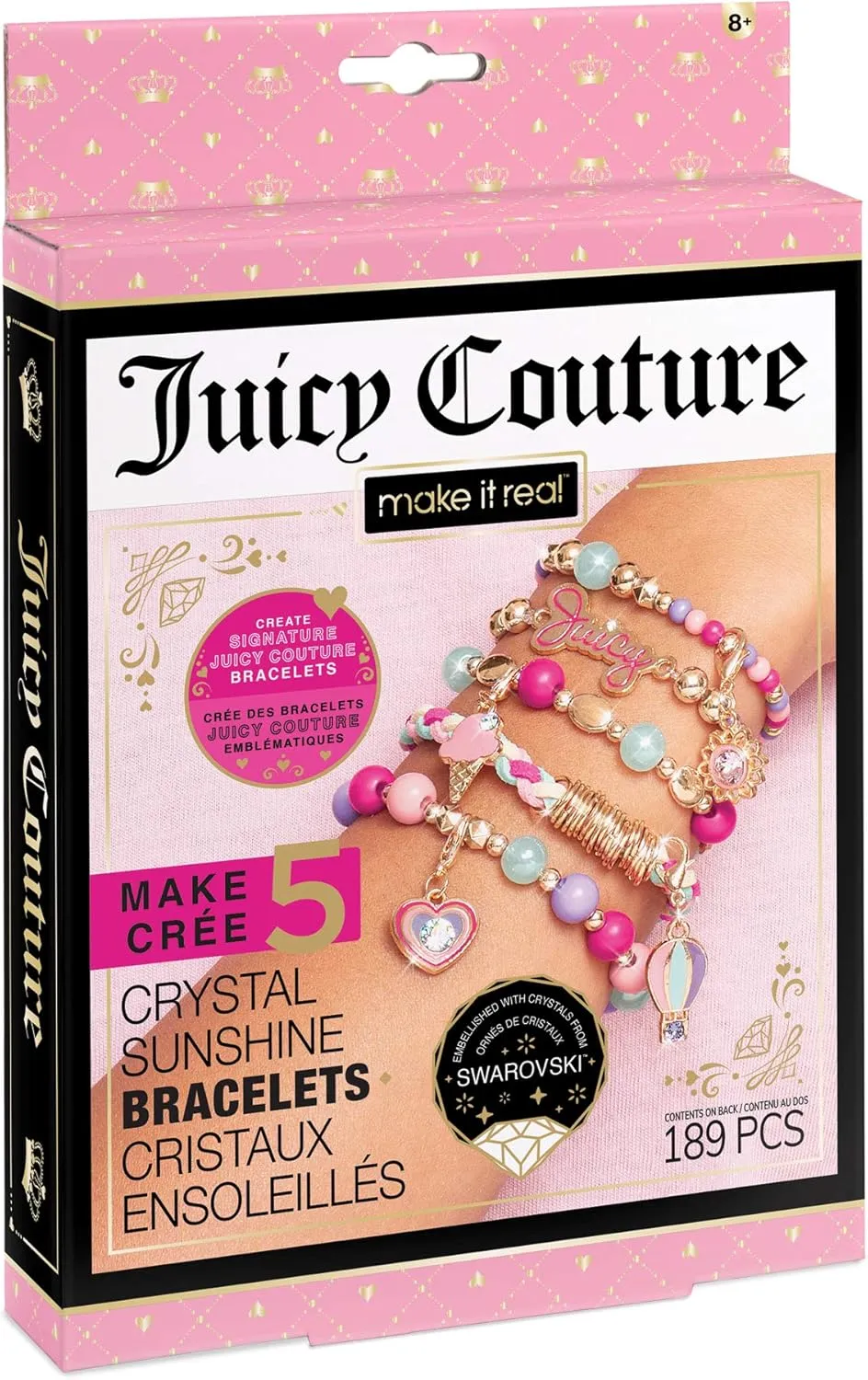 Make It Real - Juicy Couture Mini Crystal Sunshine - DIY Charm Bracelet Making Kit - Friendship Bracelet Kit with Swarovski Crystal Charms - Arts & Crafts Bead Kit for Girls - Makes 5 Bracelets