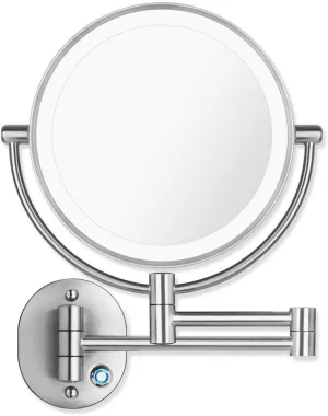 Makeup Mirror Wall Mounted 10x Magnification Vanity Mirror 360 Rotating Double Sided Cosmetic Mirror for Shaving in Bedroom, 8inch, Silver