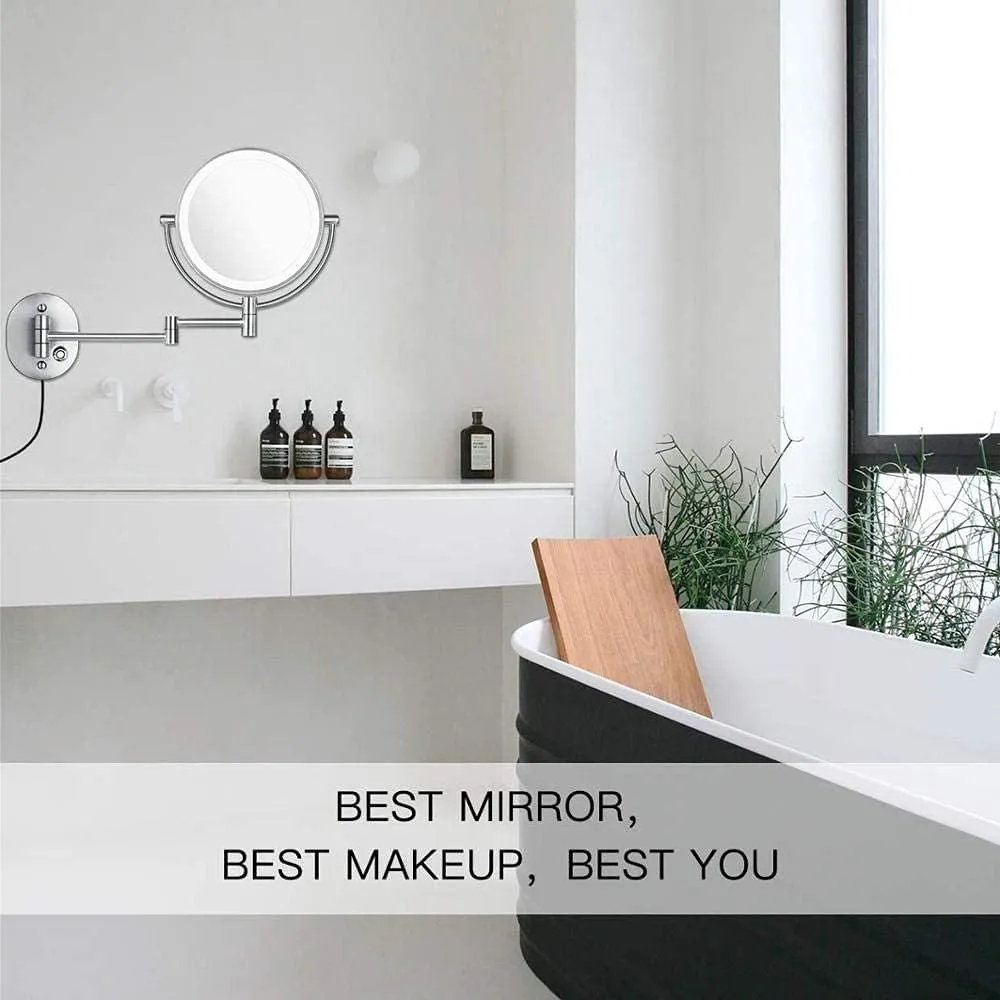 Makeup Mirror Wall Mounted 10x Magnification Vanity Mirror 360 Rotating Double Sided Cosmetic Mirror for Shaving in Bedroom, 8inch, Silver