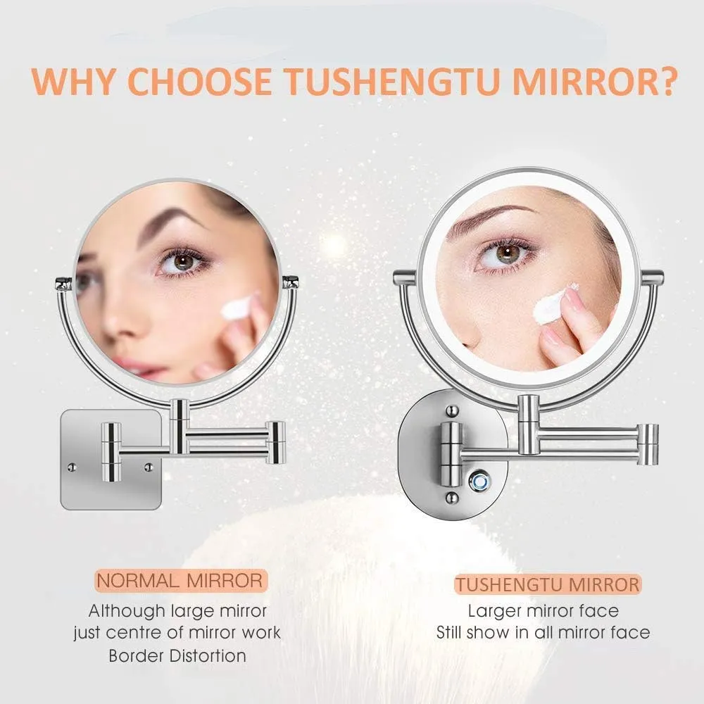 Makeup Mirror Wall Mounted 10x Magnification Vanity Mirror 360 Rotating Double Sided Cosmetic Mirror for Shaving in Bedroom, 8inch, Silver