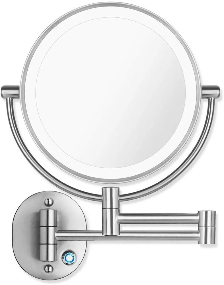 Makeup Mirror Wall Mounted 10x Magnification Vanity Mirror 360 Rotating Double Sided Cosmetic Mirror for Shaving in Bedroom, 8inch, Silver