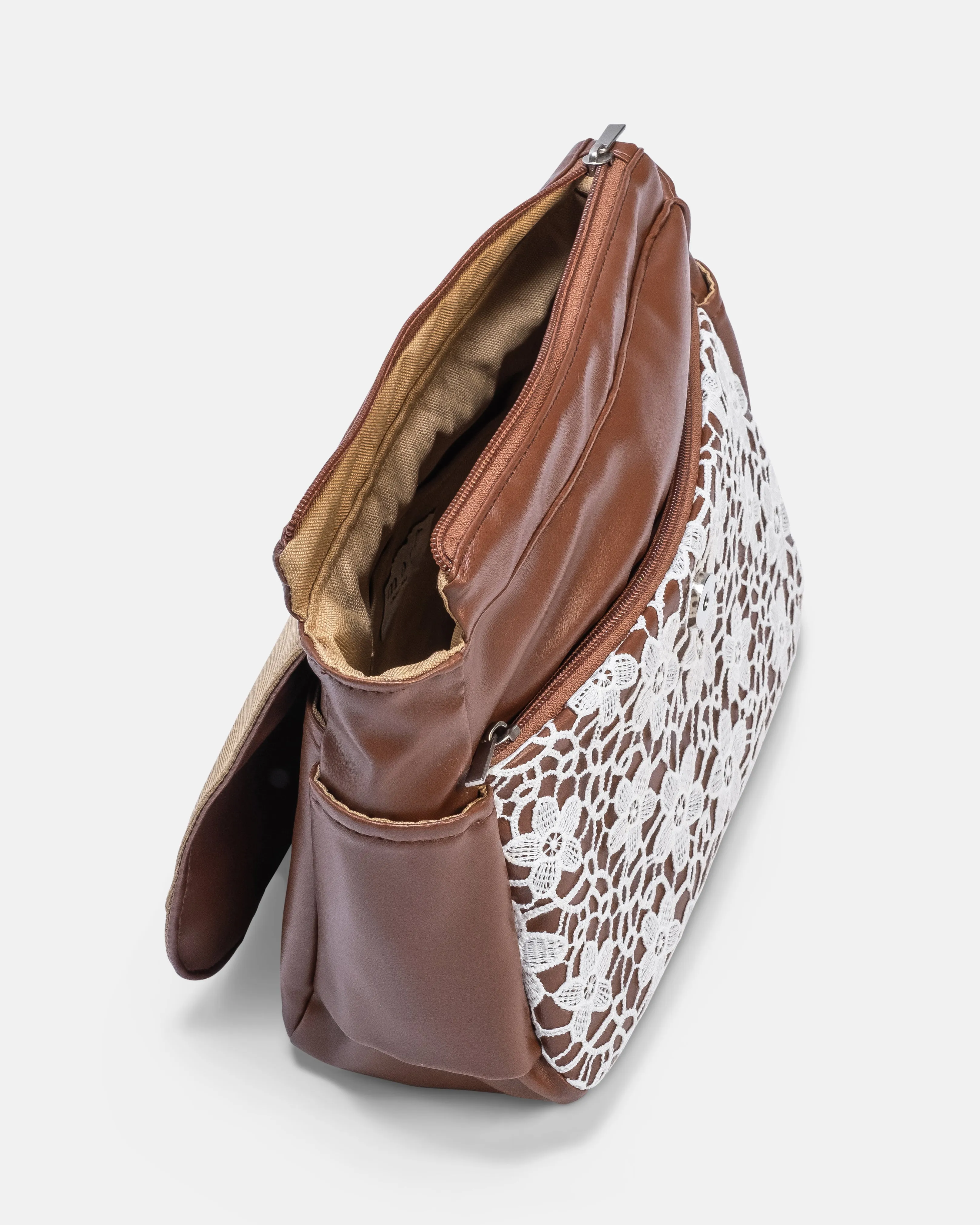 {{Mama's Day Special}} Lace Brown Multi-Carry Crossbody Bag
